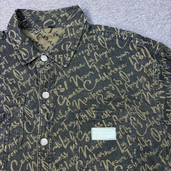 BEDXXSAUSUP Other - BEDXXSAUSUP Mens Script Print Denim Shirt Los‎ Angeles California Black Gold